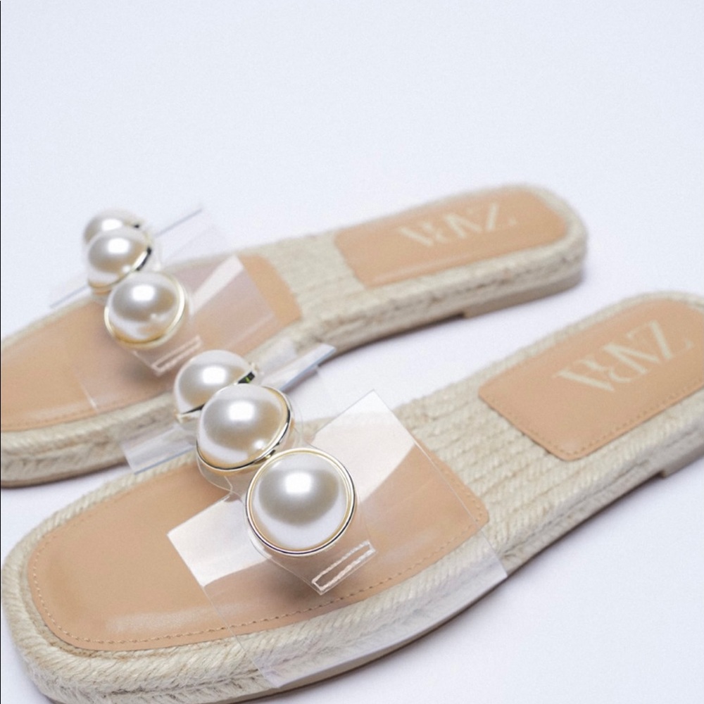 Zara Vinyl and Jute Pearl Sandals